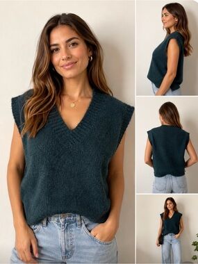 Jessica Simpson • Sleeveless V-Neck Knit Sweater Vest - Dark Teal